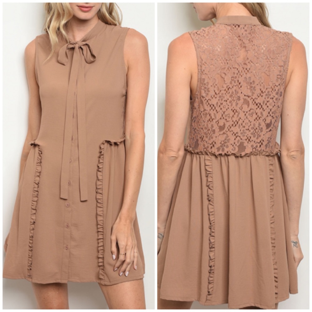 ☀️MOCHA LACE RUFFLED TRIM DRESS - Picture 2 of 8
